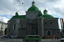 Ternopil, Green cupola, green van. Ukraine, Aug 2009.